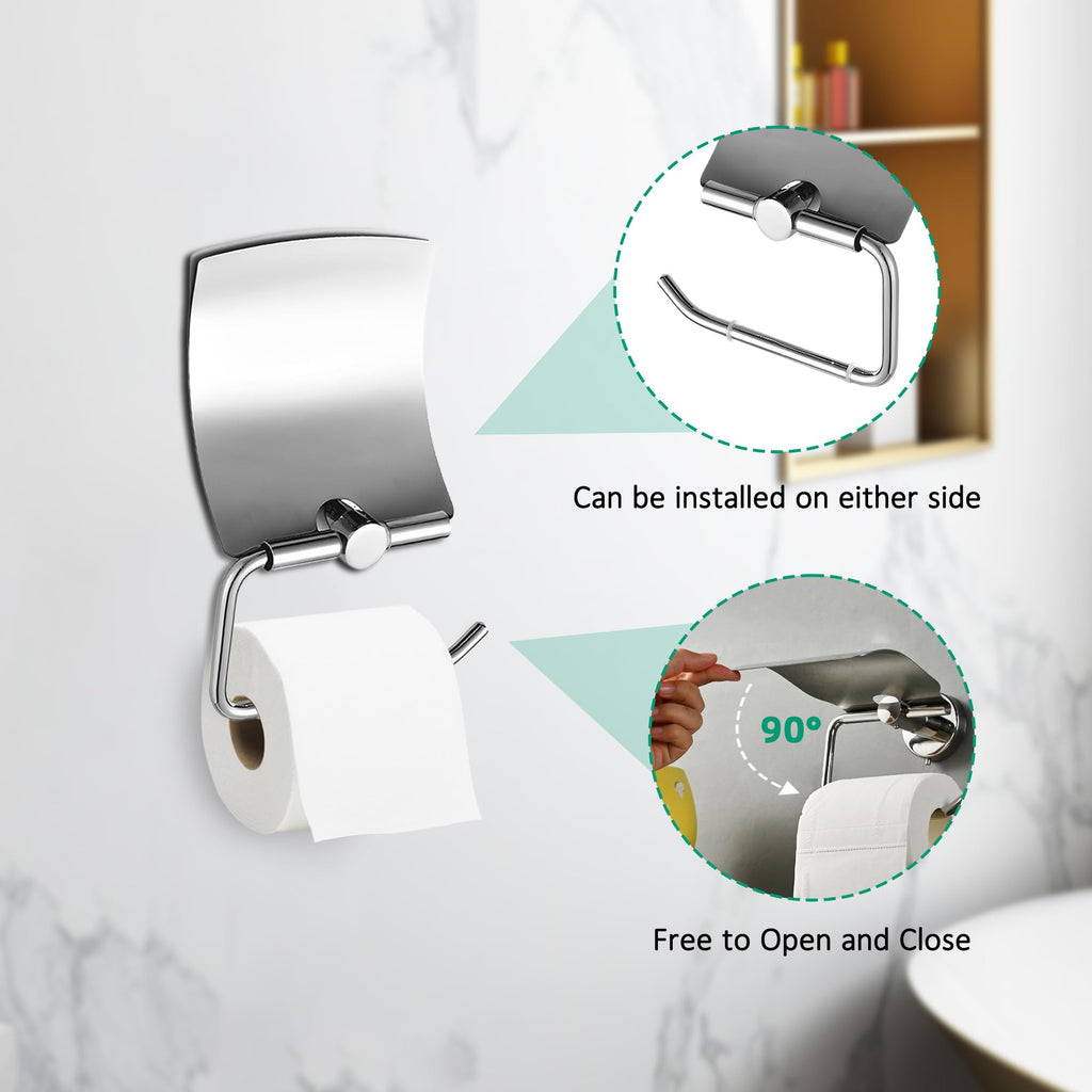 Toilet Paper Holder with Cover Storage Dust-Proof for Bathroom-Stainless Steel