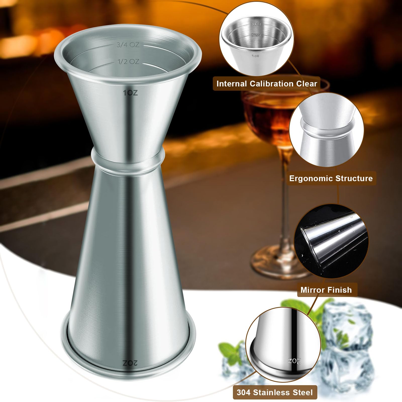 Measuring Jigger & Mixing Spoon Set, Cocktail Jigger for Bartending,Bell Jigger with 1oz and 2oz Measuring Marks, Cocktail Measuring Jigger with Cocktail Spoon,Cocktail Mixing Spoon,bar Mixing Spoon