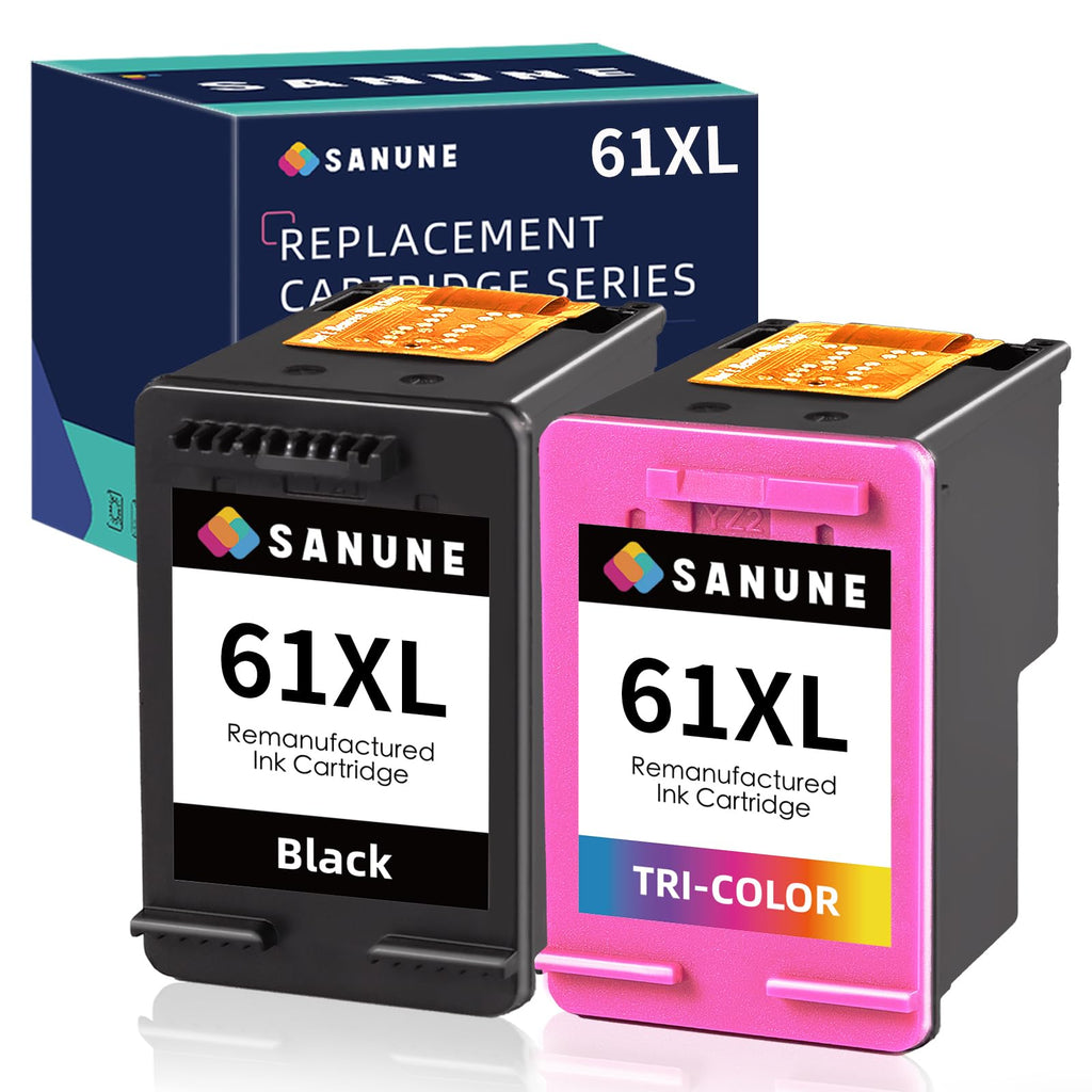 SANUNE 61XL Ink Cartridge Remanufactured for HP 61 61XL Ink Cartridge Black Colour for HP Envy 4500 5530 4502 5535 OfficeJet 4630 4635 Deskjet 1000 1010 1510 1512 2540 Printer (1 Black 1 Tri-Color)