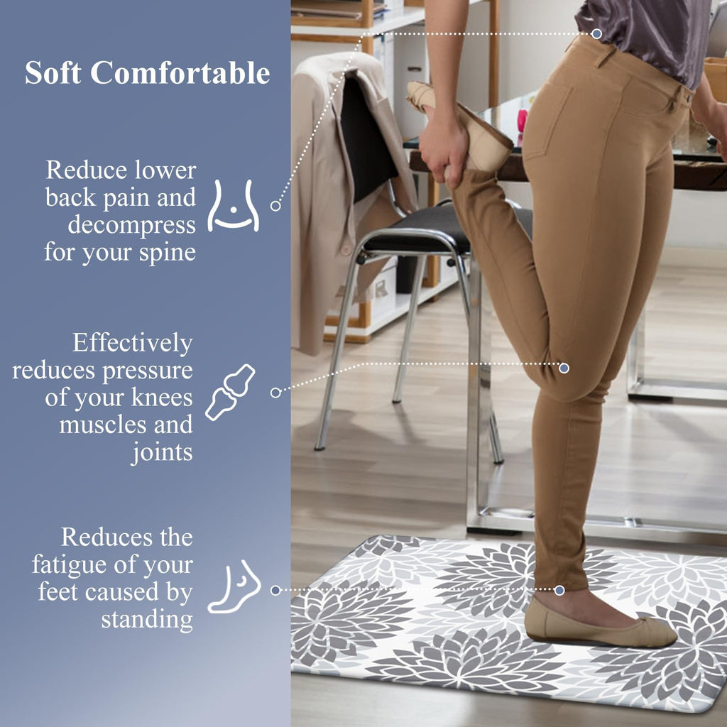 HEBE Anti Fatigue Kitchen Rug Sets 2 Piece Non Skid Kitchen Floor Mats 17"x48"+17"x28" Cushioned Comfort Standing Mat Waterproof Kitchen Runner Mats