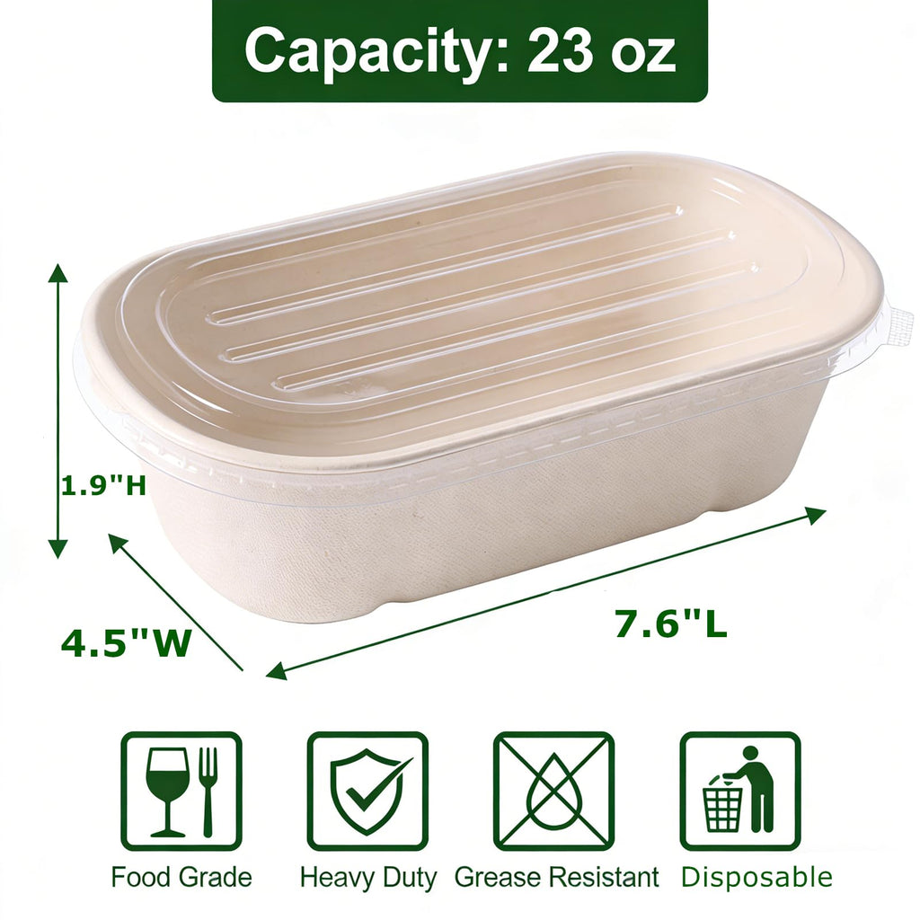NROZIET 50 Pack Meal Prep Containers with PP Lid, 23oz Disposable Take Out Food Containers, Microwave Safe Cardboard Bagasse To Go Paper Bowls Soup Serving Bowls for Salad, Leftovers