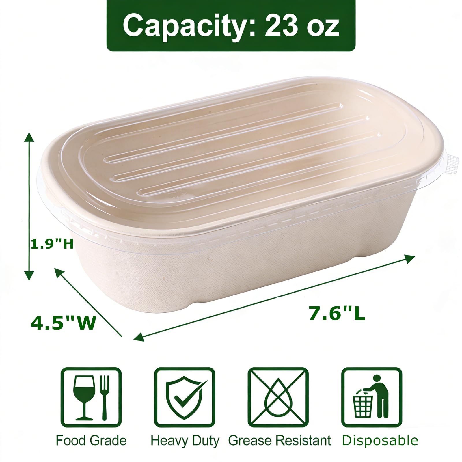 NROZIET 50 Pack Meal Prep Containers with PP Lid, 23oz Disposable Take Out Food Containers, Microwave Safe Cardboard Bagasse To Go Paper Bowls Soup Serving Bowls for Salad, Leftovers