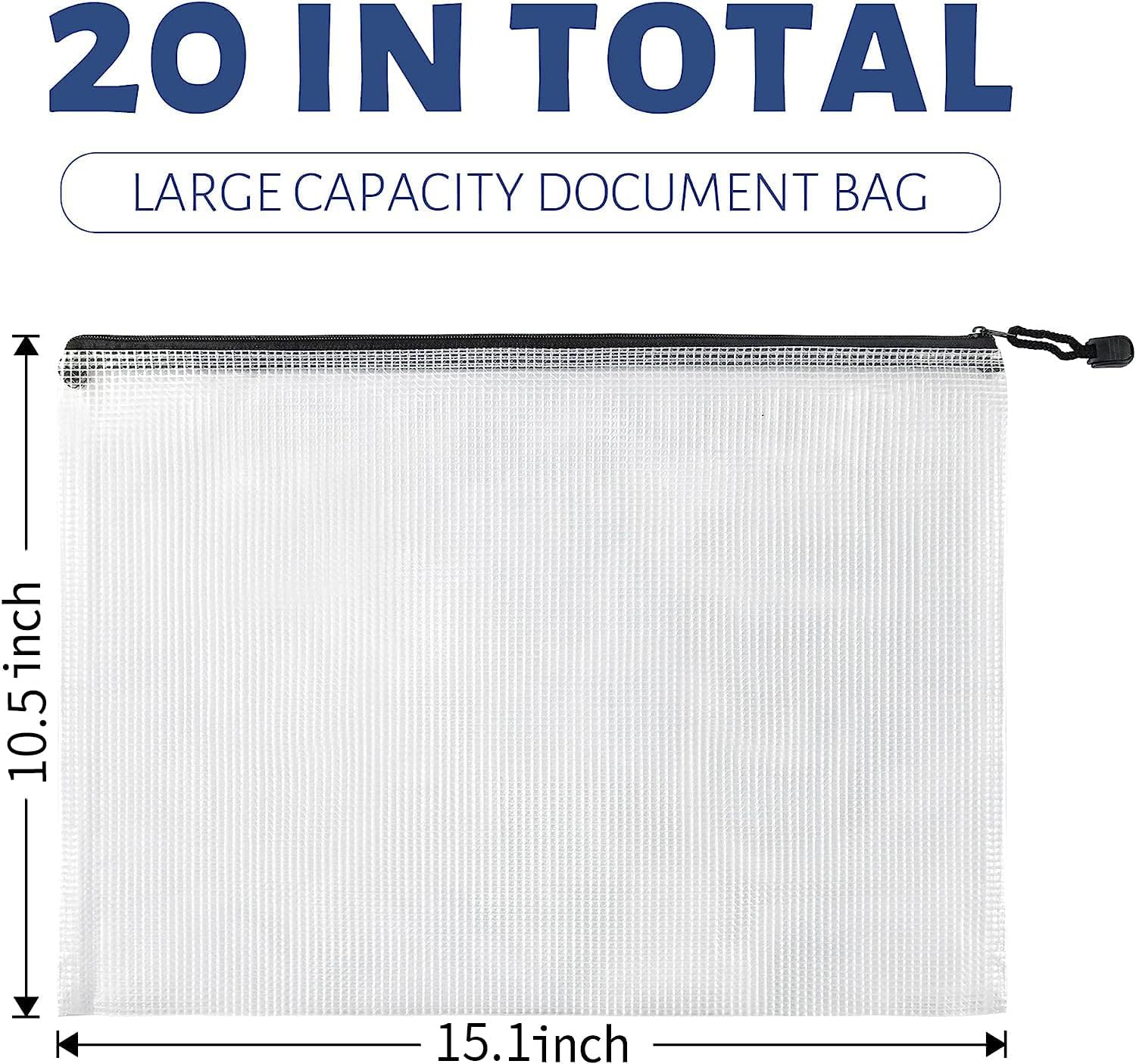 20 Pack Mesh Zipper Pouch Bags, B4 (15.1in x10.5in) Document Organizer Zipper Bags, Waterproof and Reuseable Plastic Pouches for Office, School, Travel, Puzzle Game Storage Bags.
