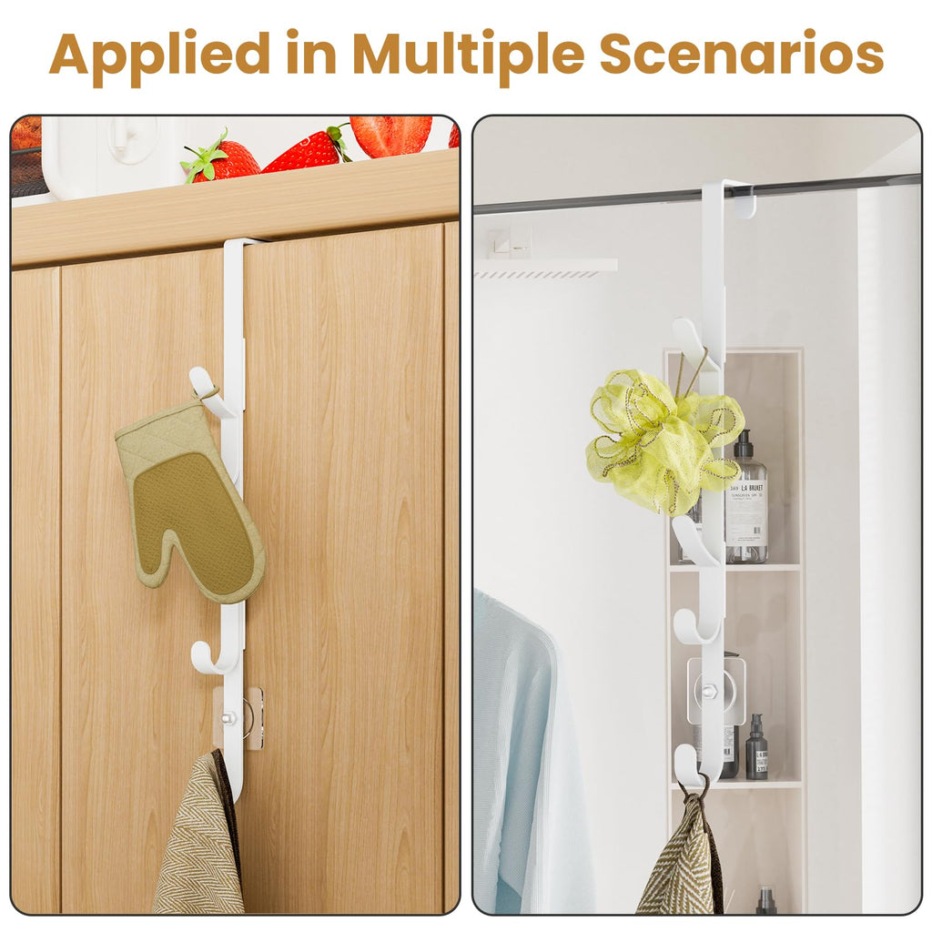 Over The Door Hooks, Metal Door Hooks for Hanging, Over The Door Purse Organizer for Door Coat Hanger, Back of Shower for Hanging Towel Rack Clothes, Hat, Bathroom, Closet (White-2Packs)