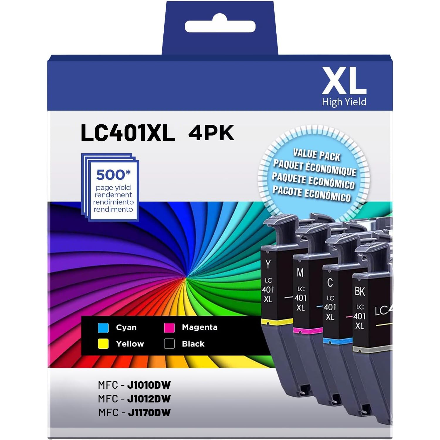 LC401XL Ink Cartridges Replacement for Brother LC401XL LC401 XL Ink Cartridges use with Brother MFC-J1170DW J1010DW J1012DW Ink (Black Cyan Magenta Yellow 4 Pack)