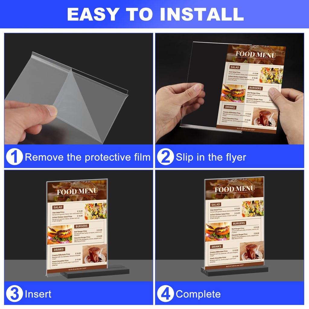 Acrylic Sign Holder 5x7 Inches,6 Packs Double-Sided Stand up Table Top Sign Holders,Clear Acrylic Picture Frame, Menu Flyer Paper Holder,Display Stand for Office Business Store Wedding Party - Black