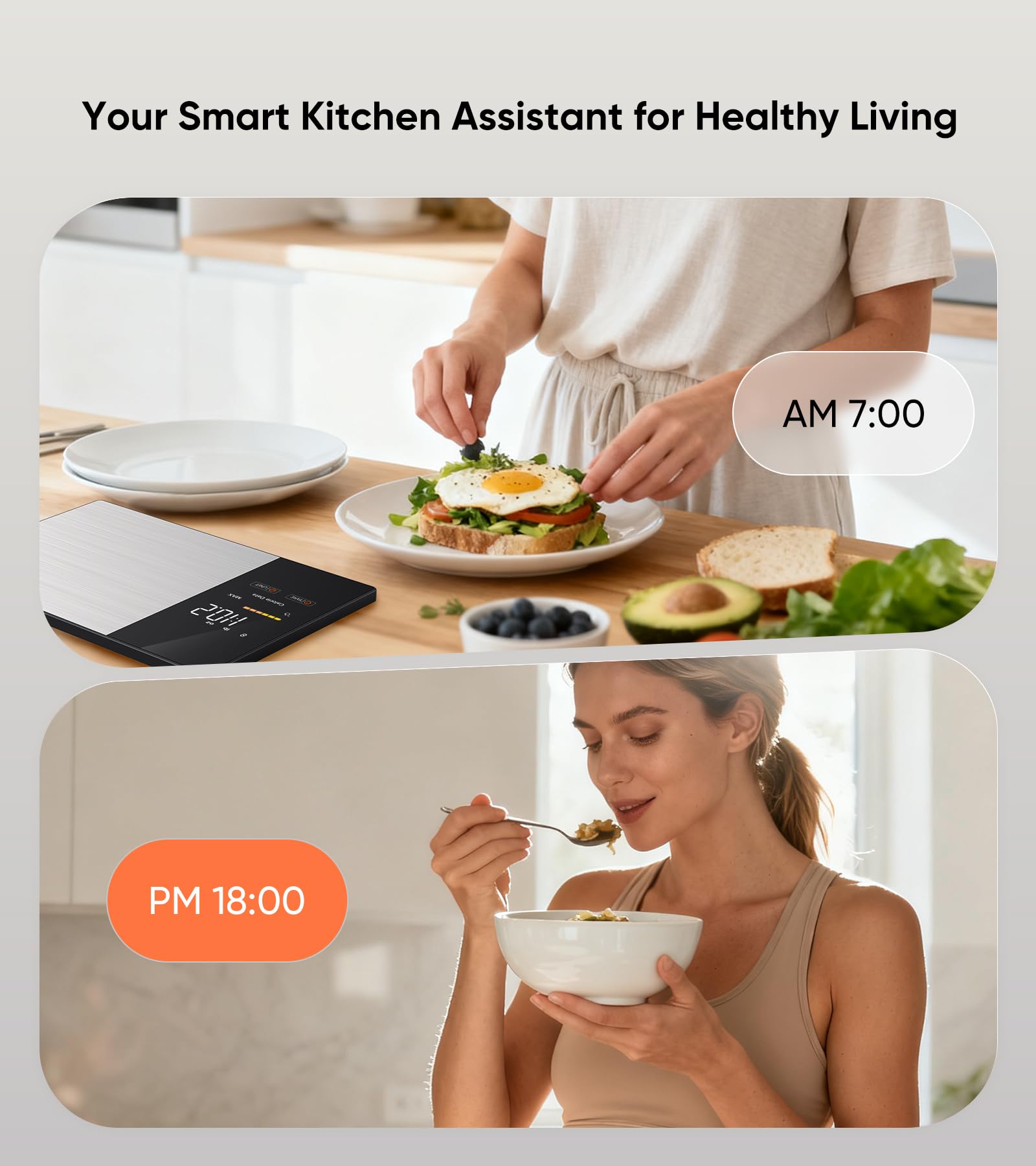 Smart Nutrition Food Scale for Cooking,1g Precision Digital Kitchen Scale with Nutritional Calculator app Tracking Calories, Fat, 23 Nutrients for Diet Cooking & Healthy Meals with LED Display