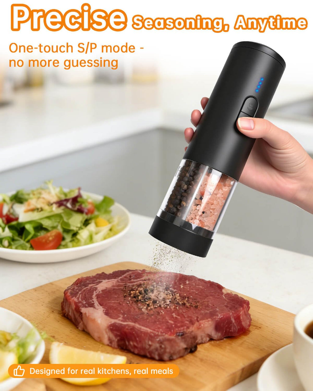 Aotto 2-in-1 Electric Salt and Pepper Grinder Set, USB-C Rechargeable Automatic Mill with LED Light, One-Handed Operation, Adjustable Coarseness