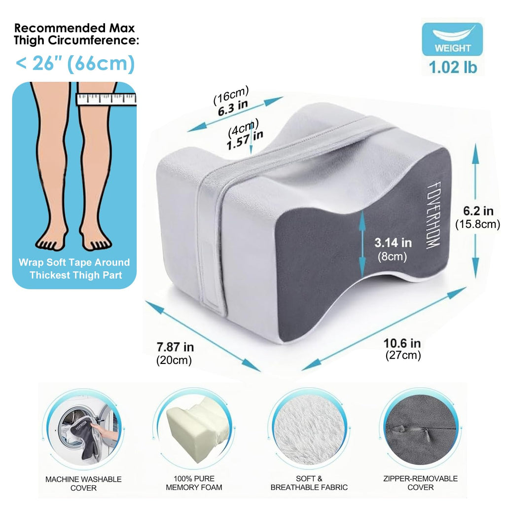 Foverhom Memory Foam Knee Pillow,Orthopedic Leg Pillow for Sciatica Relief,Back Pain, Pregnancy, Leg Pain, Hip Pain and Sciatica Relief
