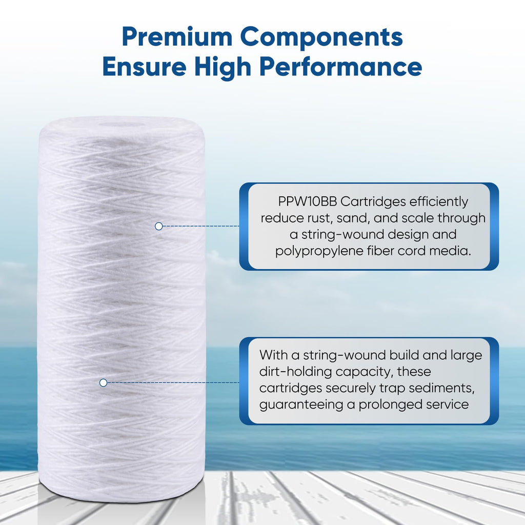 PUREPLUS 5 Micron 10 x 4.5 Whole House String Wound Sediment Filter for Well Water, Replacement Cartridge for 84637, WPX5BB97P, PC10, 355214-45, 355215-45, WP10BB97P, WP5BB97P, 2Pack