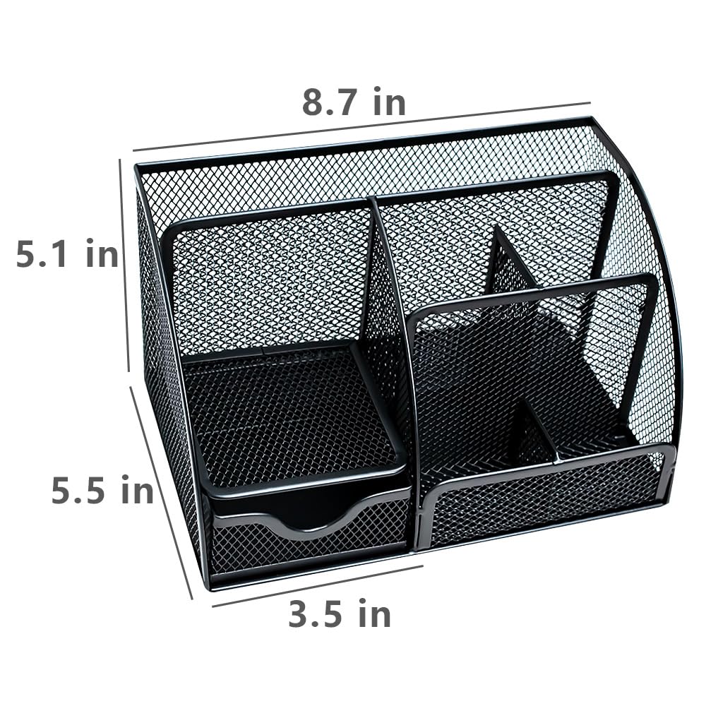 Desk Organizer with Drawer and Multi-Compartment Design for Office Supplies, Cosmetics, and Home Accessories-Steel Mesh