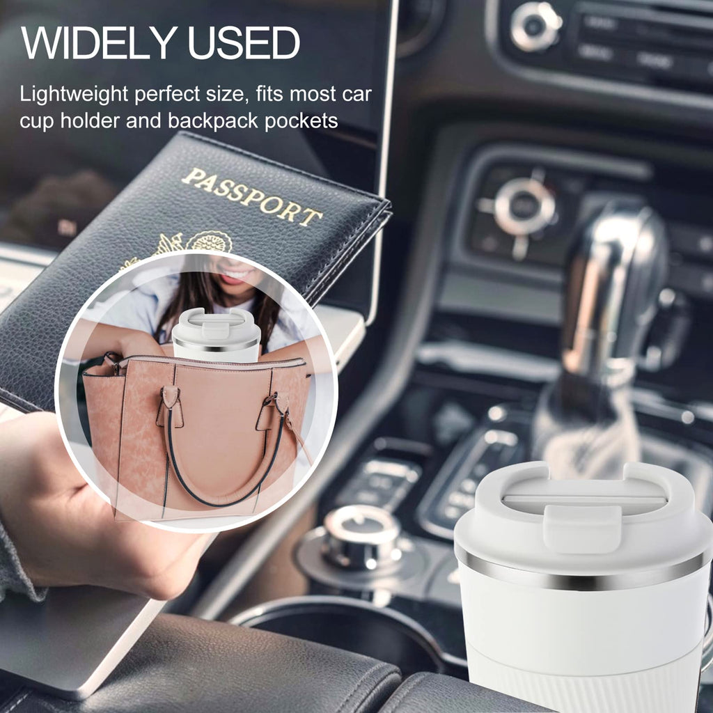 GEMFUL Set of 2 380ml Insulated Travel Mugs Leak Proof Stainless Steel Coffee Tumblers Double Wall Vacuum Coffee Cups to Go for Hot Cold Drinks Office Car Commute 13oz (Black+White)