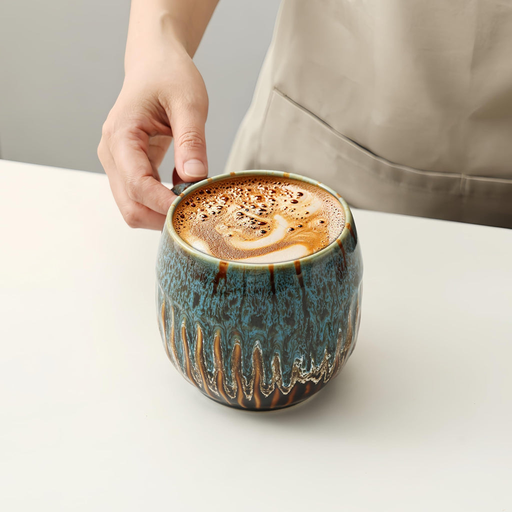 20oz Large Coffee Mug - Unique Handcrafted Look Ceramic Cup, Large Tea Mug, Microwave & Dishwasher Safe (Blue)