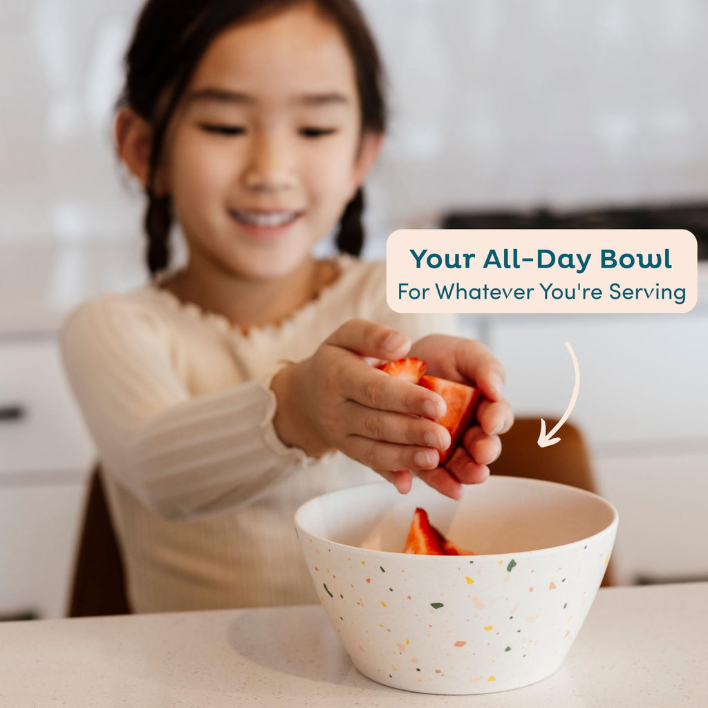 Nook Theory 4 Pack Bamboo Bowls - 22 Oz Reusable Toddler and Kids Bowl, Dishwasher Safe, Not Microwavable Bamboo Dishes (Celebration)