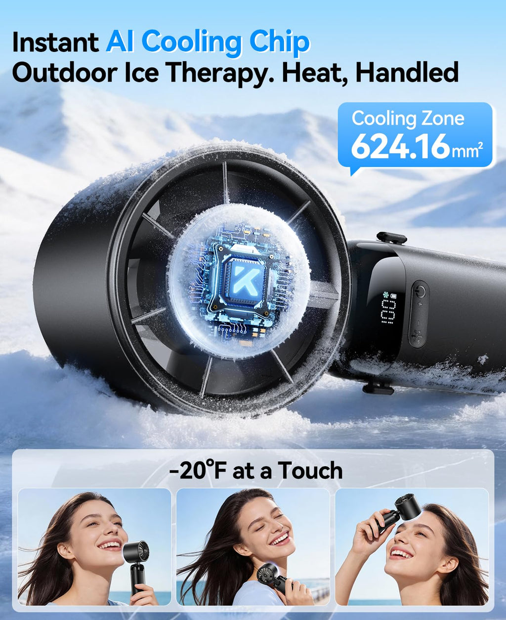 KIMMOO Portable Handheld Turbo Fan with Ice Cooler, Powerful 21000 RPM, Speed (1-199), Up to 14Hrs Cooling, Rechargeable Personal Fan (Black)