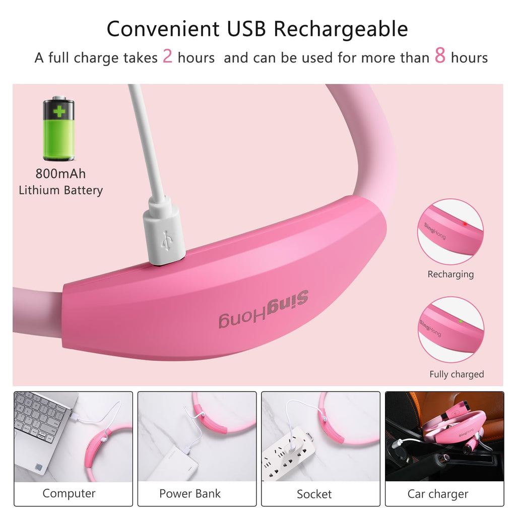 SingHong LED Neck Light, Book Light, Reading Lamp, USB-C Rechargeable, Hands Free, 4 LED Bulbs, 4 Adjustable Brightness, for Knitting, Crafting, Crochet and Reading in Bed (Pink)