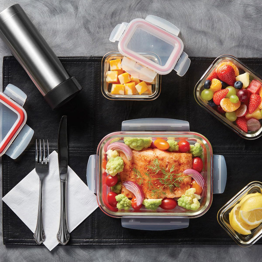 STARFRIT LocknLock 8-Piece Borosilicate Glass Container Set - 4 x 21oz/630ml - Airtight & Leakproof - 4-Sided Locking Lid