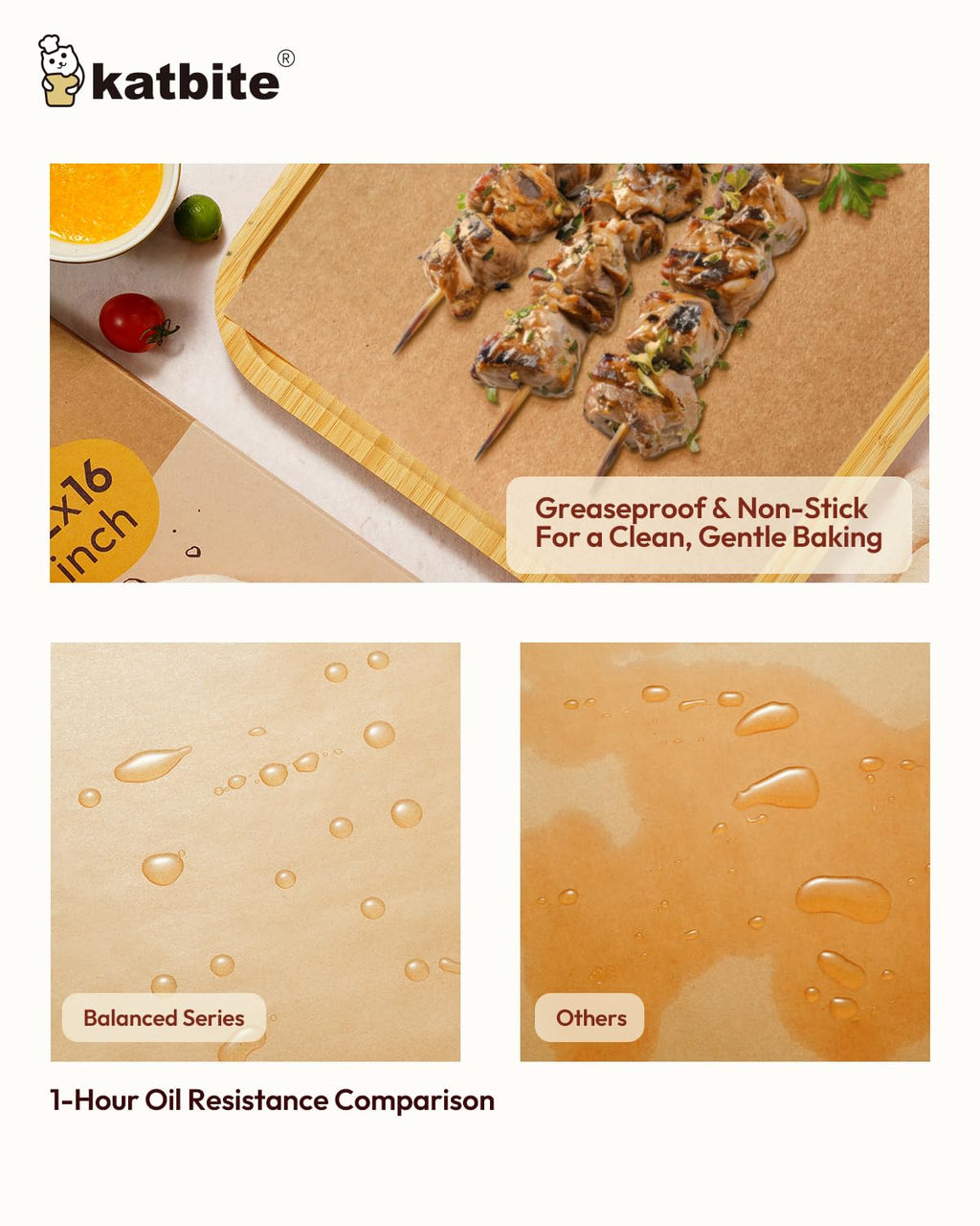 Katbite 220 Pcs Parchment Paper Sheets Balanced Series, 12x16 Inches Unbleached Baking Paper Non-Stick for Gently Baking, Pre-Cut Parchment Paper Suitable for Baking, Cooking,Air Fryer
