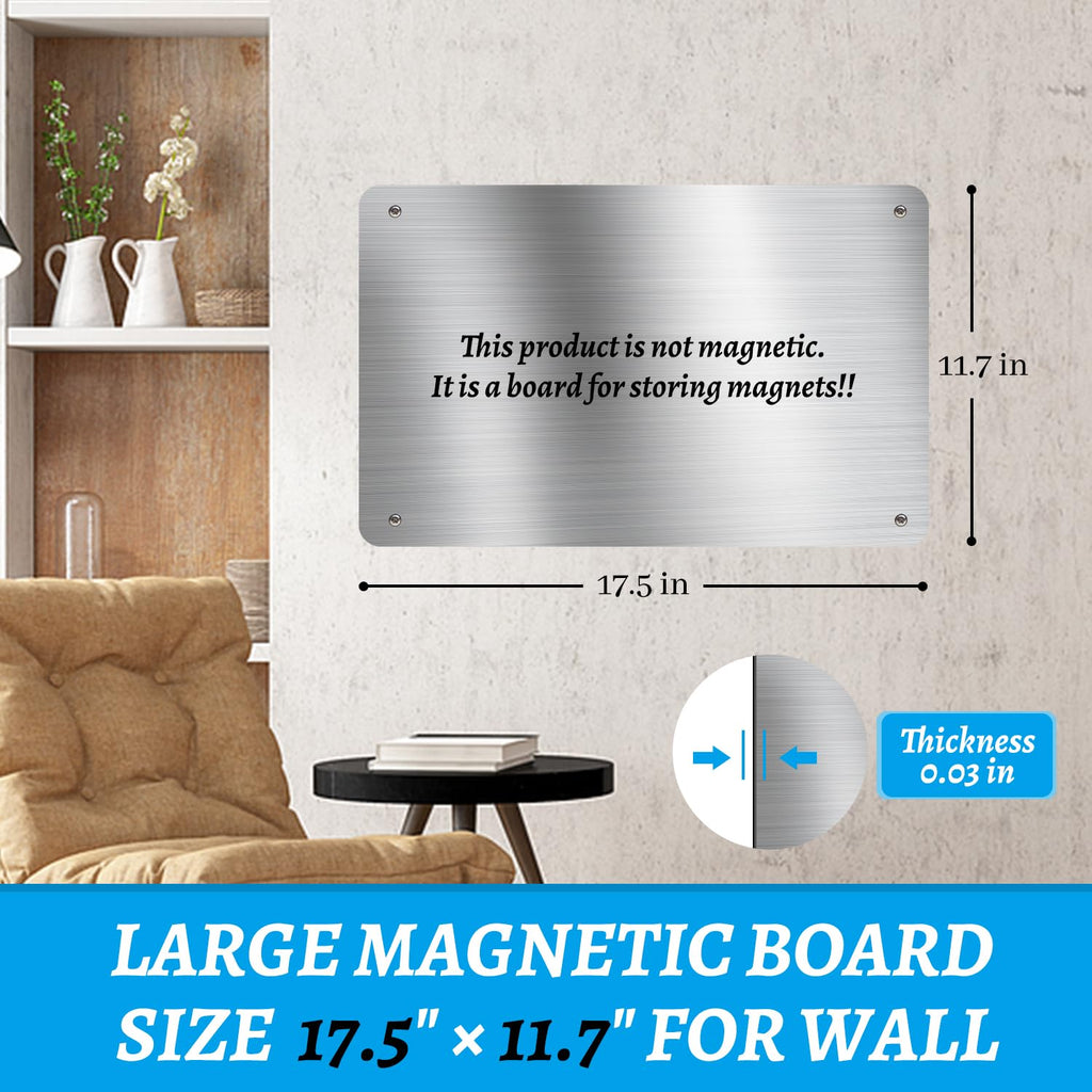 HAOIVE Magnetic Board 17.5" X 11.7" Magnet Board for Wall Stainless Steel Metal Magnetic Board for Wall for Magnet Display Photos Office Supplies Kitchen Stuff Bulletin Board Vision Board(Silver 1PC)
