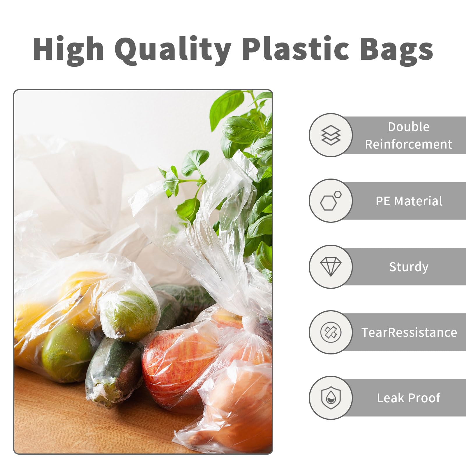 Transparent Grocery Bags Plastic Shopping Bags with Handles T Shirt Bags for Small Business Store Retail Restaurant (Clear(12.5 * 20in,100 pcs))