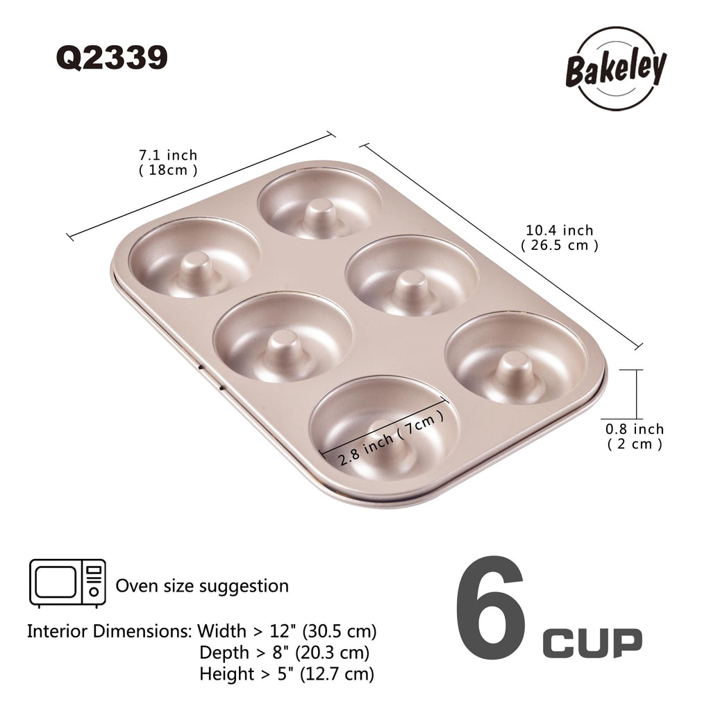 Bakeley Donut Pan Set of 2 Nonstick 6 Cavity Doughnut Pan Carbon Steel Bagels Tray for Baking (Champagne Gold)