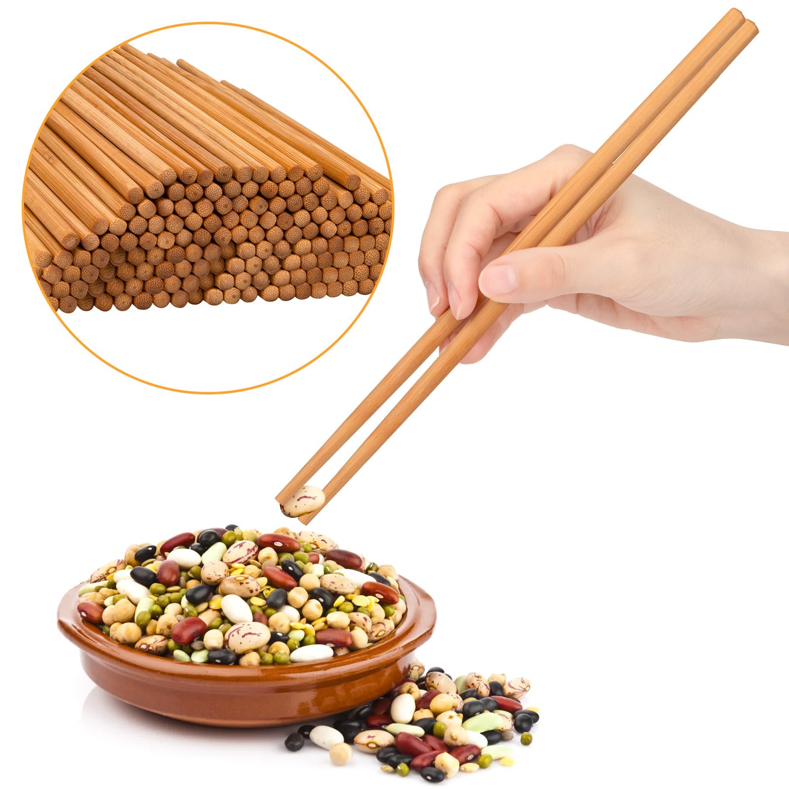Jucoan 100 Pairs Bamboo Chopsticks Reusable, 9.5" Natural Unpainted Non-Slip Aisan Bamboo Chop Sticks, Lightweight Bulk Wooden Chopsticks for Home Resturant Party, Sushi, Noodles