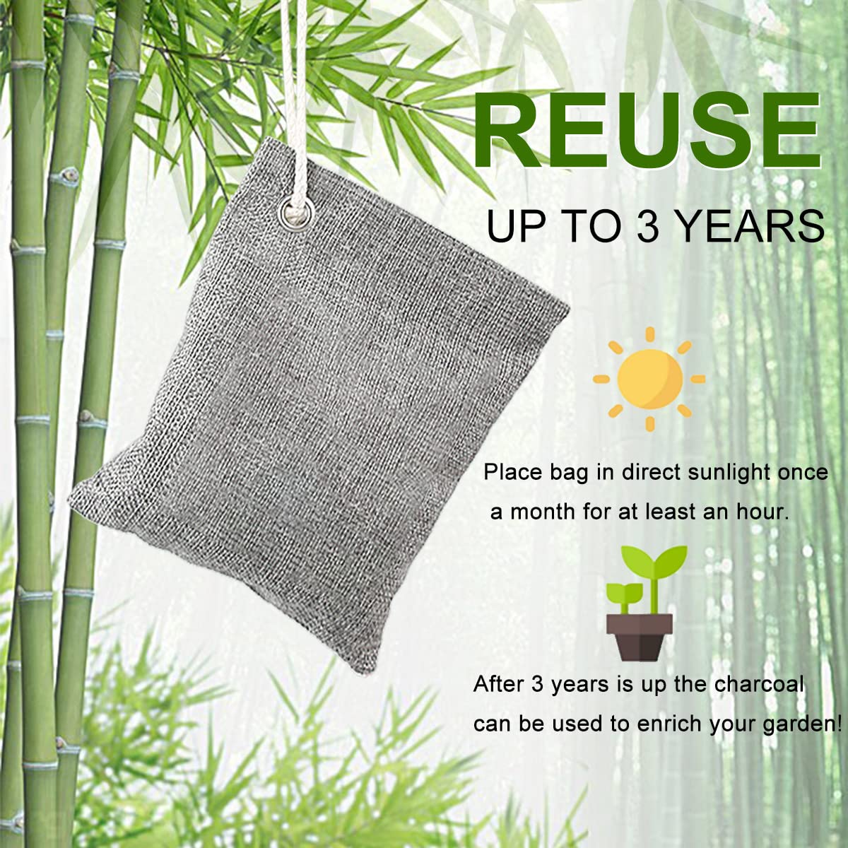 4 Pack Nature Fresh Charcoal Bags total 800g Odor Absorber Bamboo Charcoal Air Purifying Bags, Nature Fresh Charcoal Bag Air Freshener, Odors, Moisture Absorber for Home, Car, Pets, Room, Closet