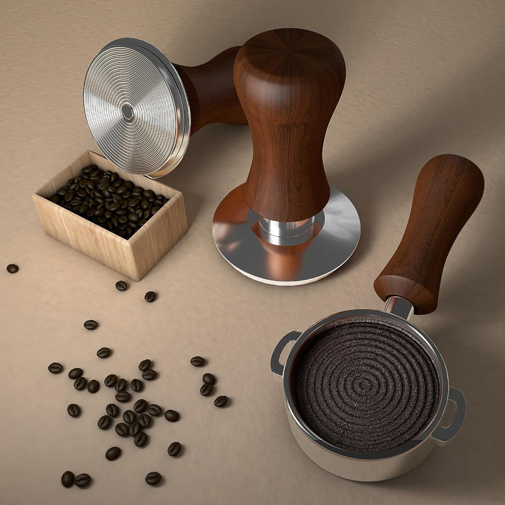 KYONANO 53.3mm Espresso Coffee Tamper, 30lb Spring-Loaded Calibrated Tamper with 304 Stainless Steel, Cuibourtia Wooden-Handle, Barista Tamper Compatiable with Over 53MM Espresso Portafilter