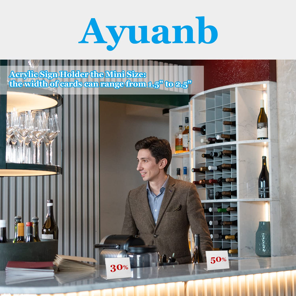 Ayuanb 30 Pcs Mini Acrylic Sign Holder, 8.9 x 6.4 cm Clear Sign Display Holder Table Top Name Card L Shape Sign Holders Price Label Display Stand for Office Home Store (3.5" x 2.5")