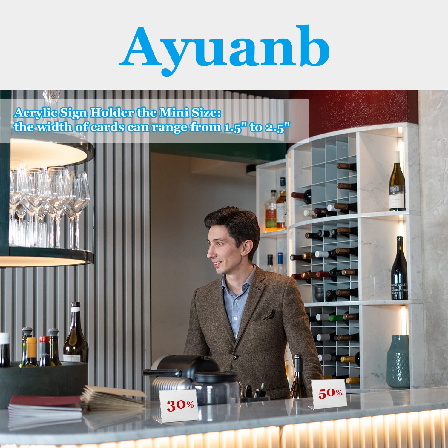 Ayuanb 30 Pcs Mini Acrylic Sign Holder, 8.9 x 6.4 cm Clear Sign Display Holder Table Top Name Card L Shape Sign Holders Price Label Display Stand for Office Home Store (3.5" x 2.5")