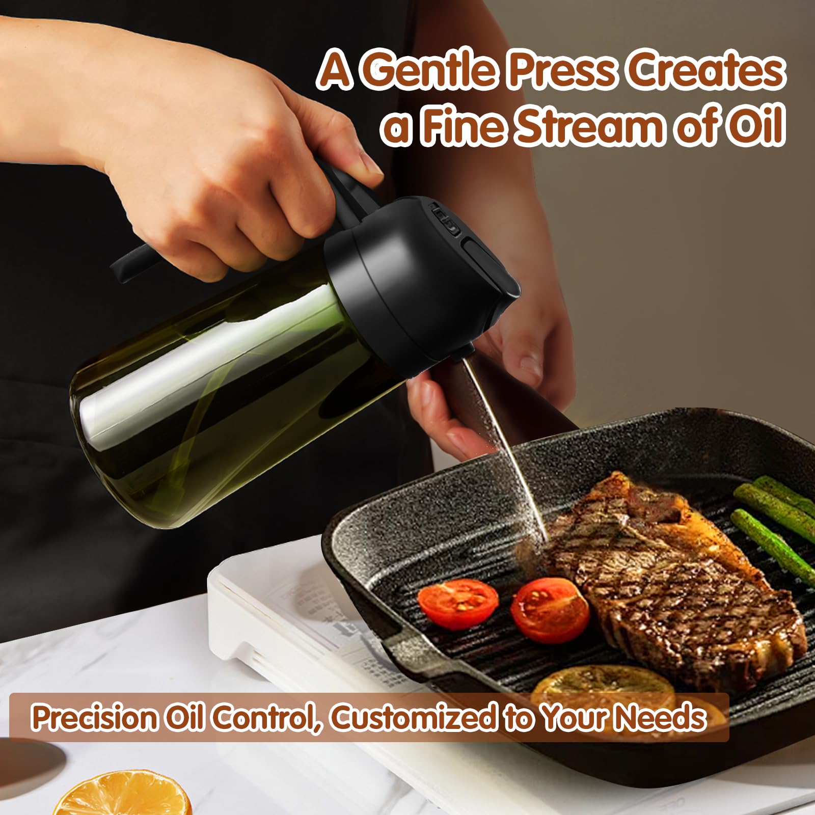 YARRAMATE 2PCS 16oz/470ml 2 in 1 Light Blockage Dark Oil Sprayer for Cooking, Food-Grade Green Glass Olive Oil Dispenser Bottle for Kitchen, Air Fryer, BBQ (Black & Green)