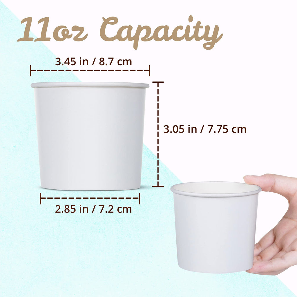 MATICAN Paper Ice Cream Cups - 100-Count 11-Oz Disposable Dessert Bowls for Hot & Cold Food