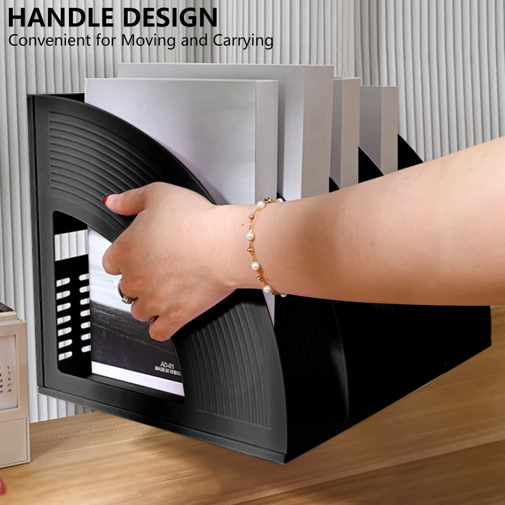 Marte Vanci Magazine File Holder Plastic Desk Storage Organizer 33 x 23.5 x 23.5cm Vertical File Folder Holder for Paper Magazine Documents and Books (Black 4 Sections)