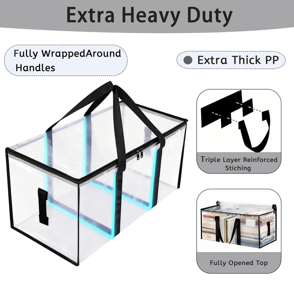 8 Pack Extra Large Heavy Duty Moving Bags,Clear Large Storage Bags with Lids,Moving Boxes with Zippers & Reinforced Handles,Transparent Packing Bags for College Dorm,Traveling,Christmas Decorations