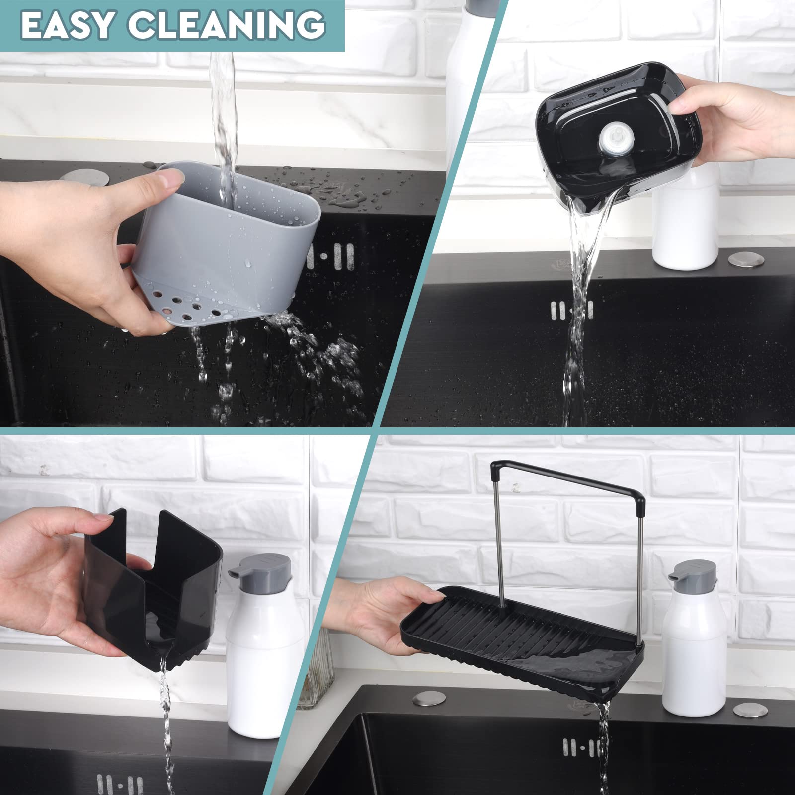 Bestseek Kitchen Soap Dispenser Set with Tray and Sponge Holder, Sink Caddy Organizer with Dishcloth and Dish Brush Holder, for Countertop Storage Organize - Practical Kitchen Gadgets