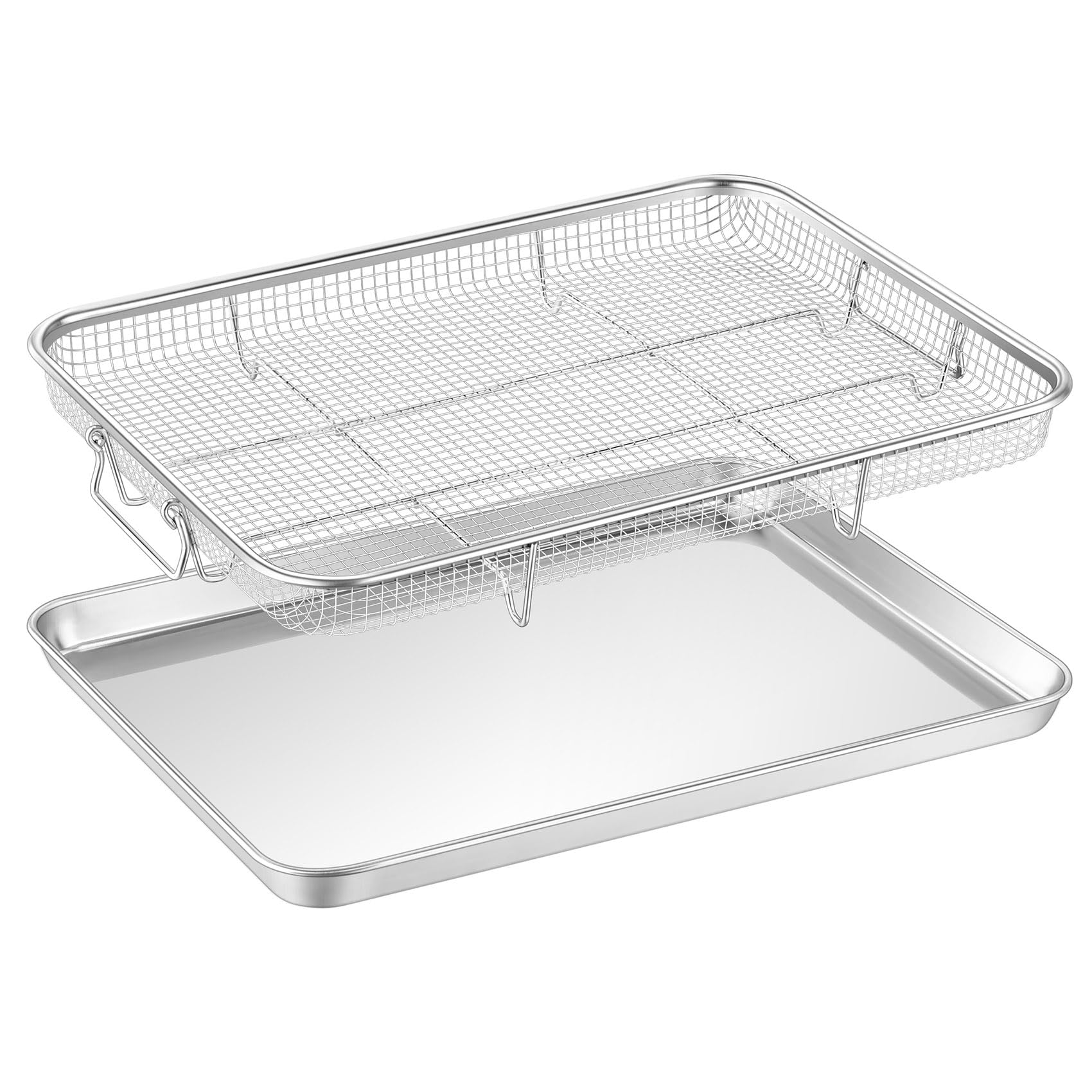 TeamFar Air Fryer Tray and Basket, 16”x12” Stainless Steel Air Fryer Basket for Oven, Oven Rack with Baking Pan for Cooking Baking Broiling Grilling, Heavy Duty & Dishwasher Safe