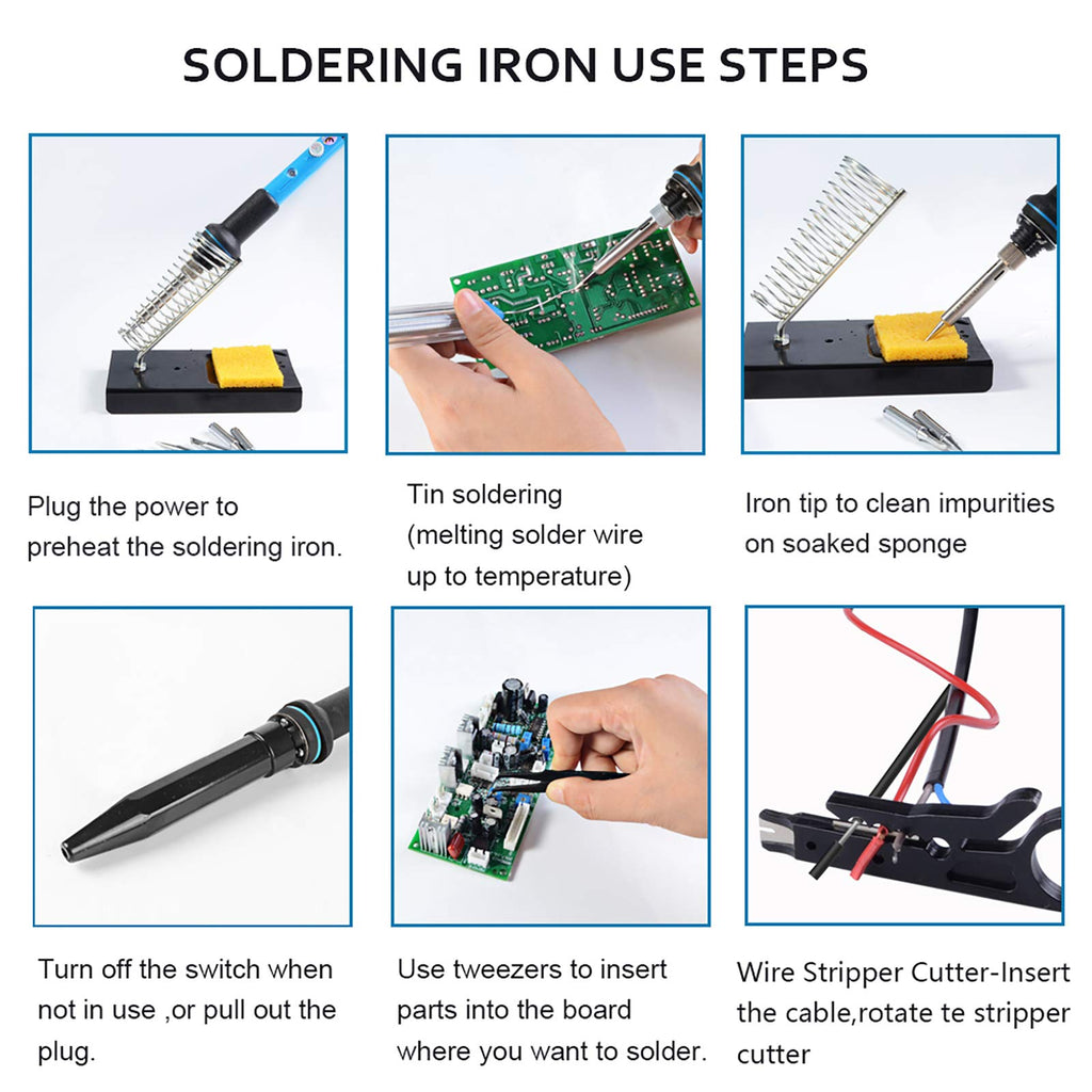 HANDSKIT Soldering Iron Kit, 60W Adjustable Temperature Welding Tool, 5pcs Soldering Iron Tip, Soldering Iron Stand, Desoldering Pump, Tweezers, Solder Wire, Carry Bag