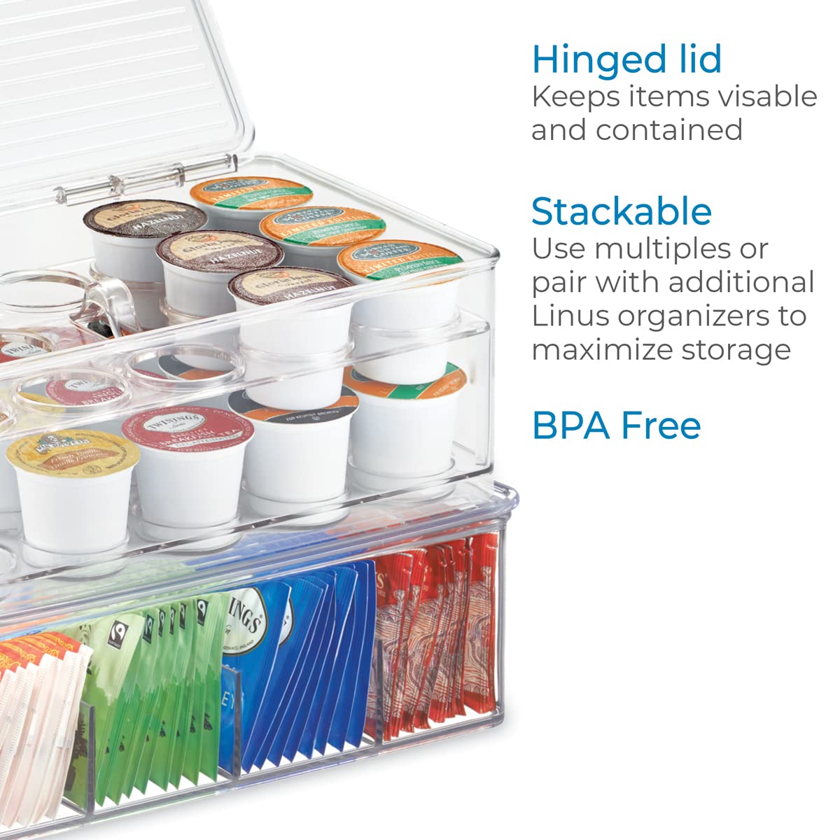 iDesign Linus Stacking 2-Tier Single Serve Coffee Pod Holder with Lid-Clear