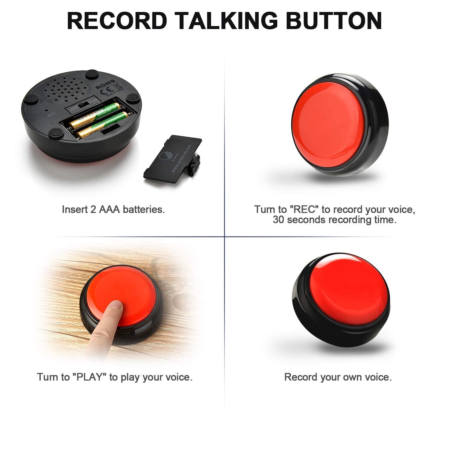 Neutral Voice Recording Button Easy Button Record 30 Seconds Talking Message Funny Office Gift Battery Powered Recordable Sound Buttons