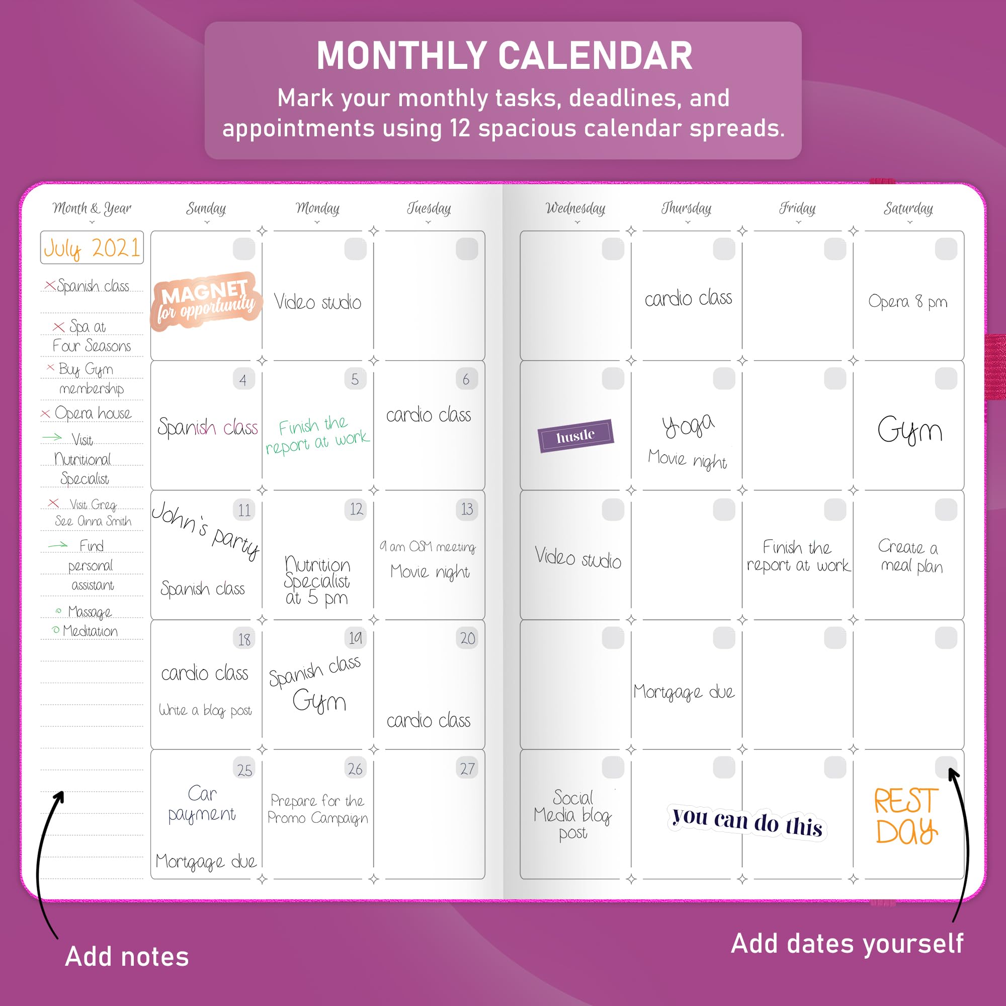 GoGirl Weekly Schedule Planner – Undated Hourly Work & Life Planner with Time Slots – Vertical Agenda Organizer for Daily Time Management & Productivity – A5 Size, 5.8″x8.3″, Hardcover (Hot Pink)