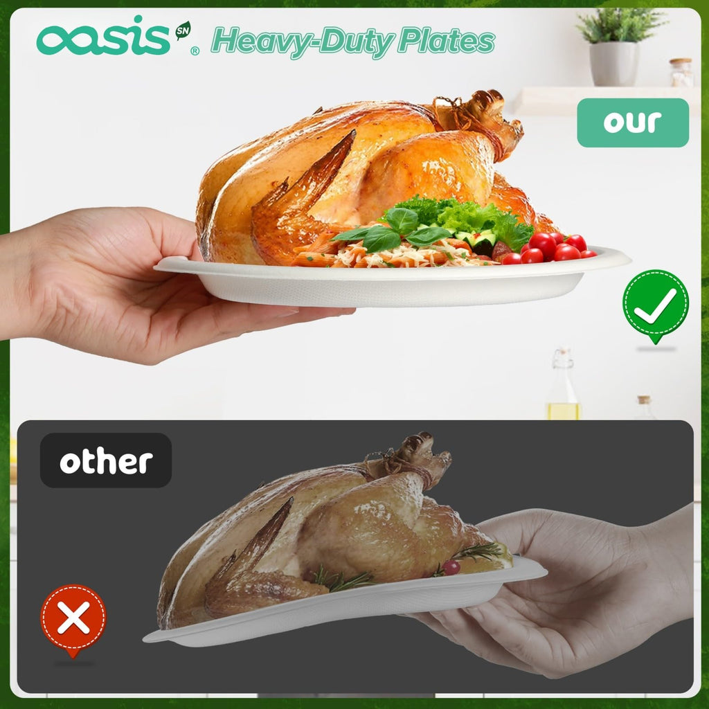 OasisSN 100-Pack Compostable Paper Plates Set – Includes 6" & 9" Heavy-Duty Sugarcane Plates (50 Each) – Eco-Friendly Disposable Plates for Meals, Snacks, and Parties