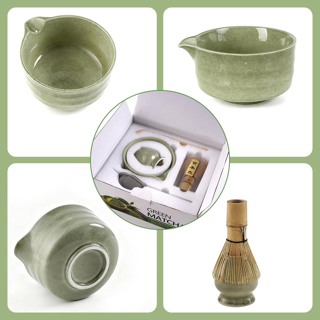 Matcha Whisk Set, Matcha Kit Japanese Tea Set Includes Matcha Bowl with Spout, Matcha Whisk Holder (Chasen), Bamboo Matcha Whisk and Bamboo Scoop, Ceramic Matcha Kit for Tea Lovers