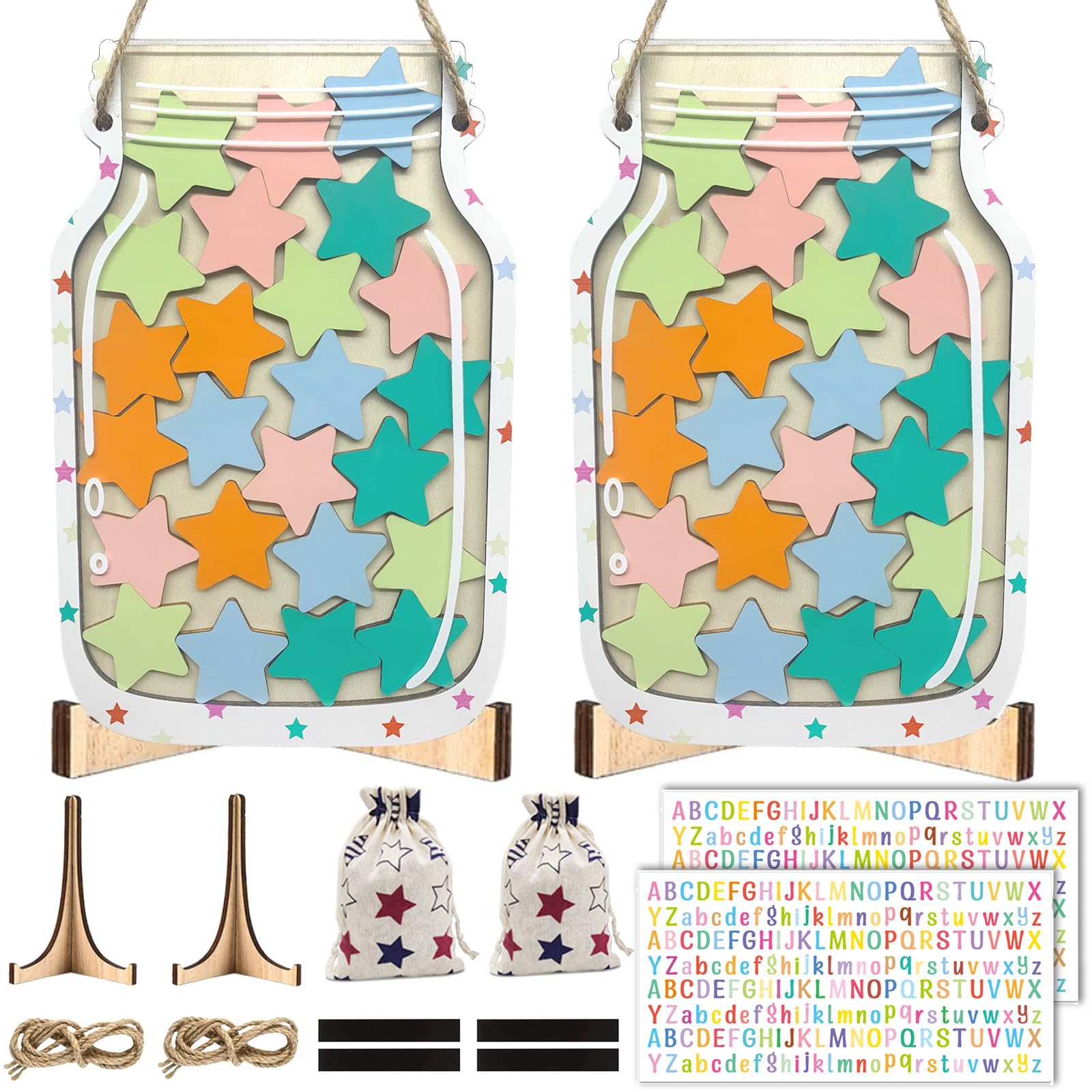 Rolzchoy 2 Pack Star Reward Jar Set, Magnetic Reward Jar for Classroom Reward System, Toddlers Potty Home Training Reward, Kids Incentive Behavior Management for Boys Girls