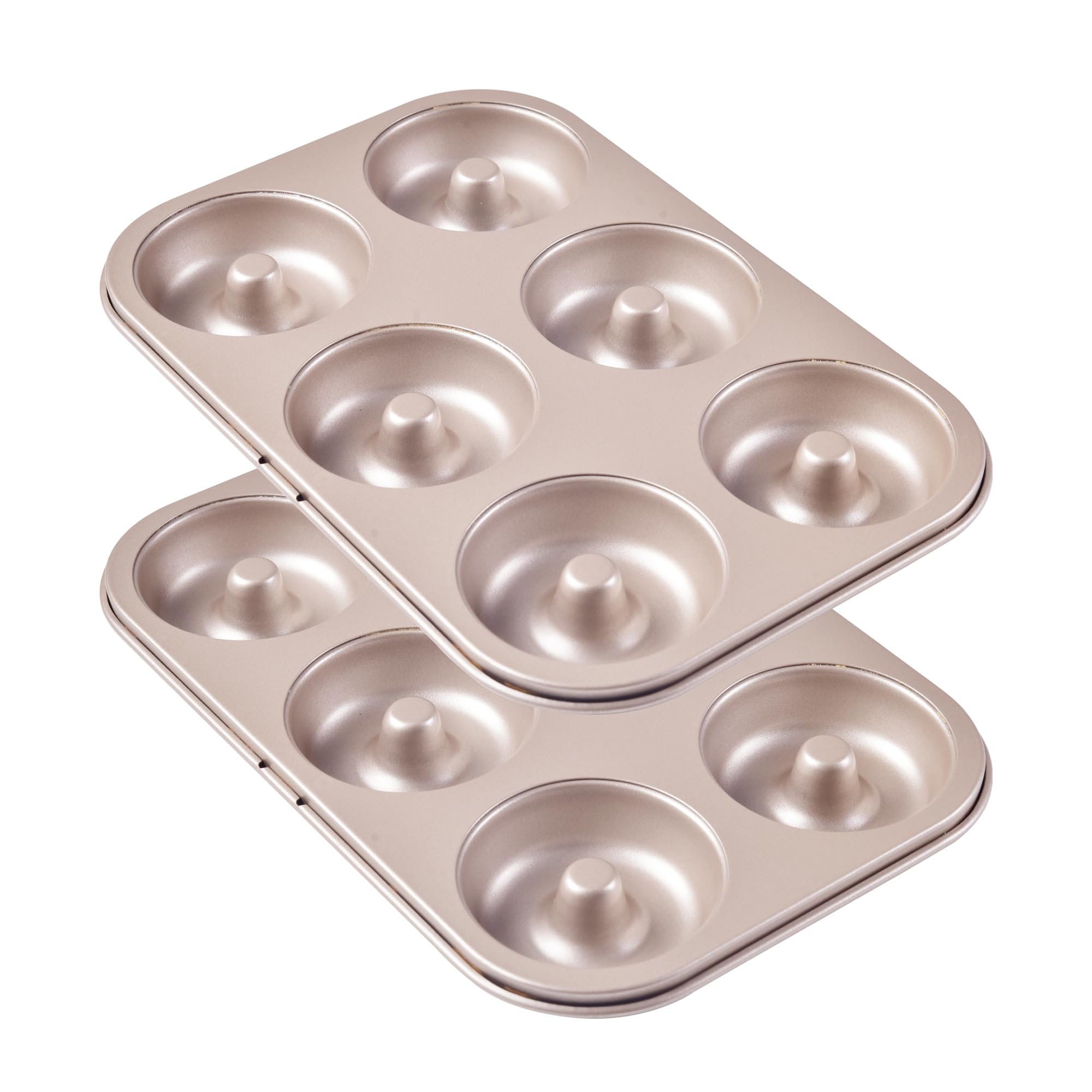 Bakeley Donut Pan Set of 2 Nonstick 6 Cavity Doughnut Pan Carbon Steel Bagels Tray for Baking (Champagne Gold)