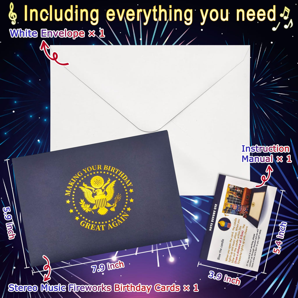 3D Pop-Up Birthday Card with Music & Light – President’s Voice Funny Greeting, Happy Birthday Song & Blow-Out Candle Effect – Unique Gift for Him & Her
