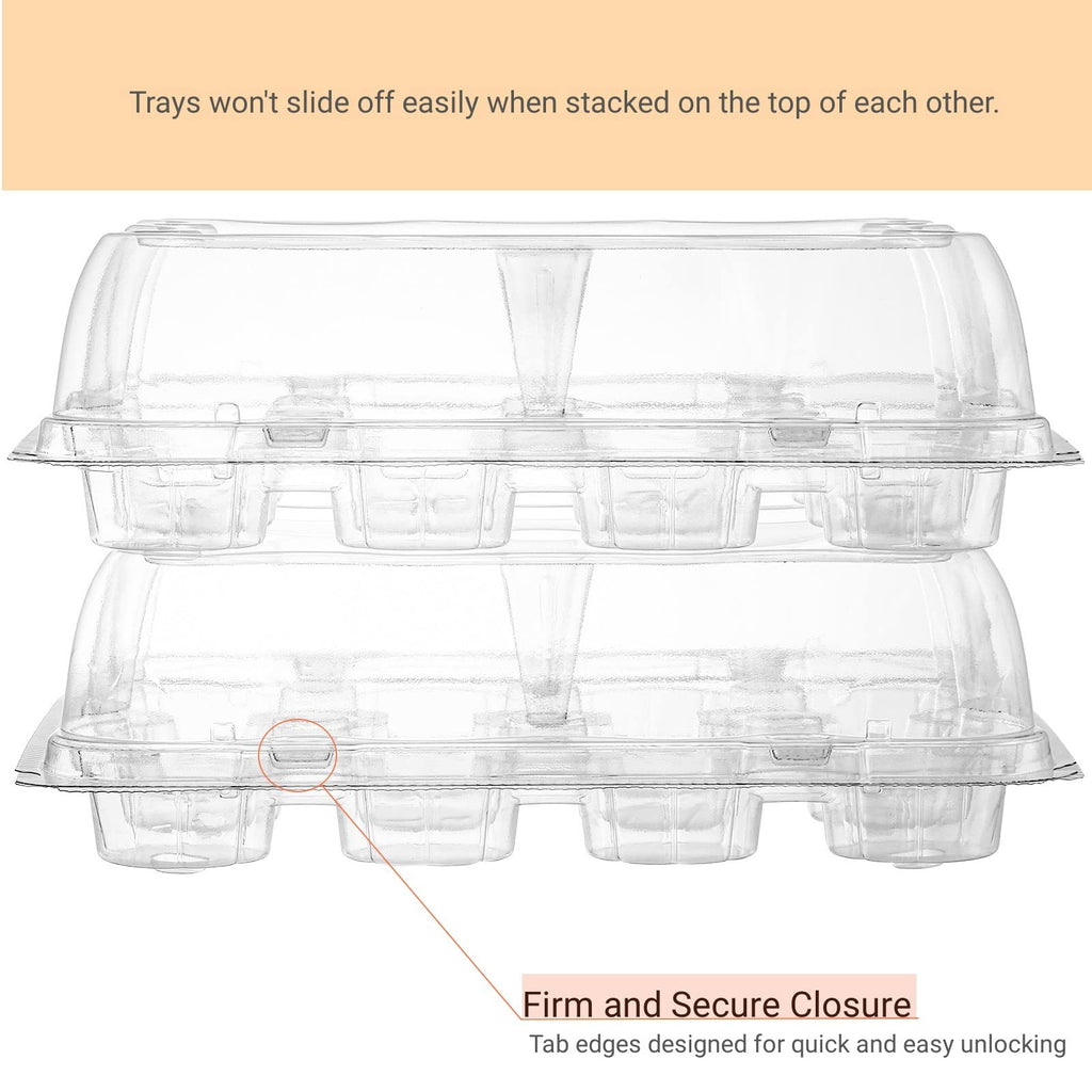 AVLA 24 Pack Plastic Cupcake Containers, 12 Counts Stackable Cupcake Carrier, Mini Cupcake Box with Detachable Secure High Top Lid, Disposable Cupcake Holder Trays, Muffin Packaging Transporter To Go
