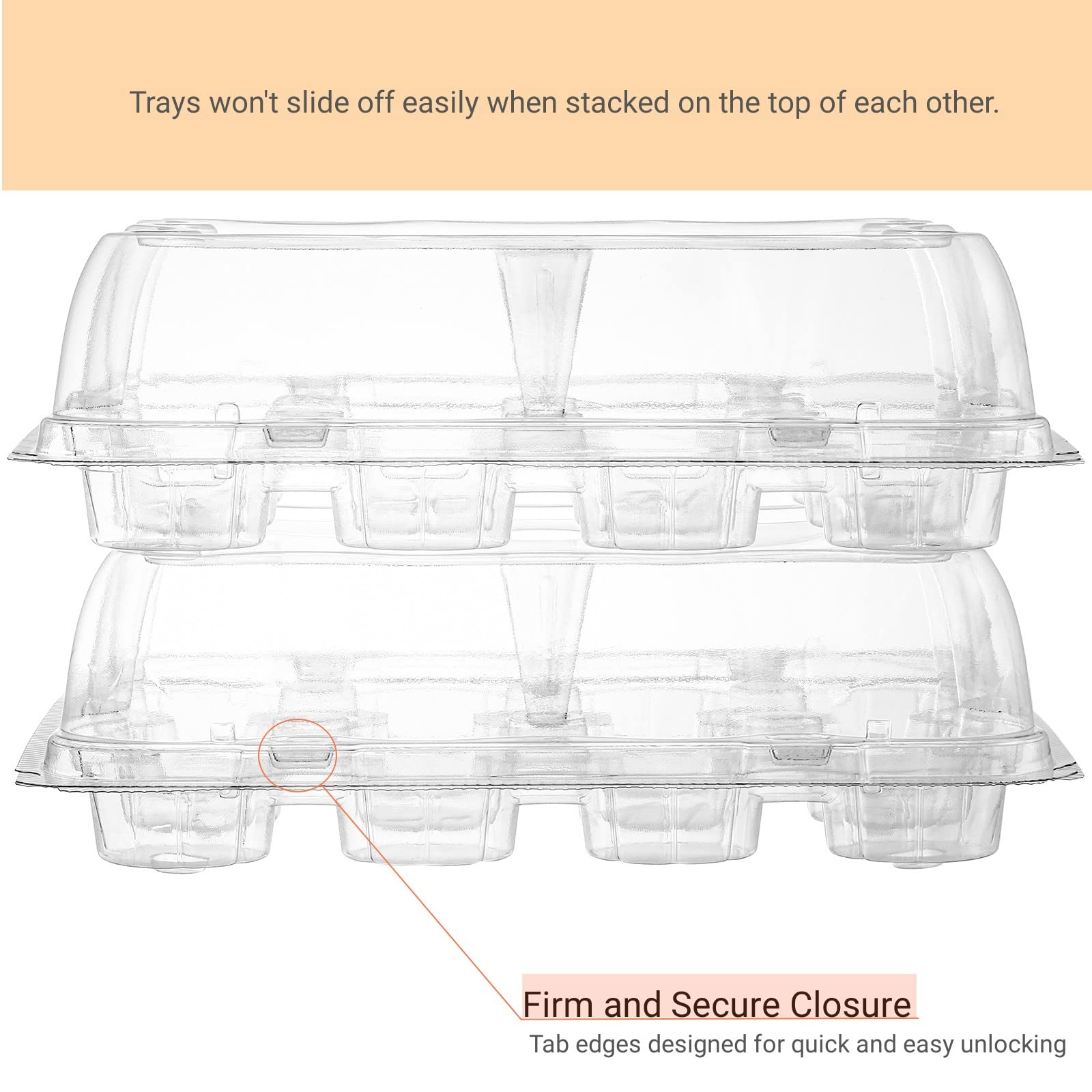 AVLA 24 Pack Plastic Cupcake Containers, 12 Counts Stackable Cupcake Carrier, Mini Cupcake Box with Detachable Secure High Top Lid, Disposable Cupcake Holder Trays, Muffin Packaging Transporter To Go