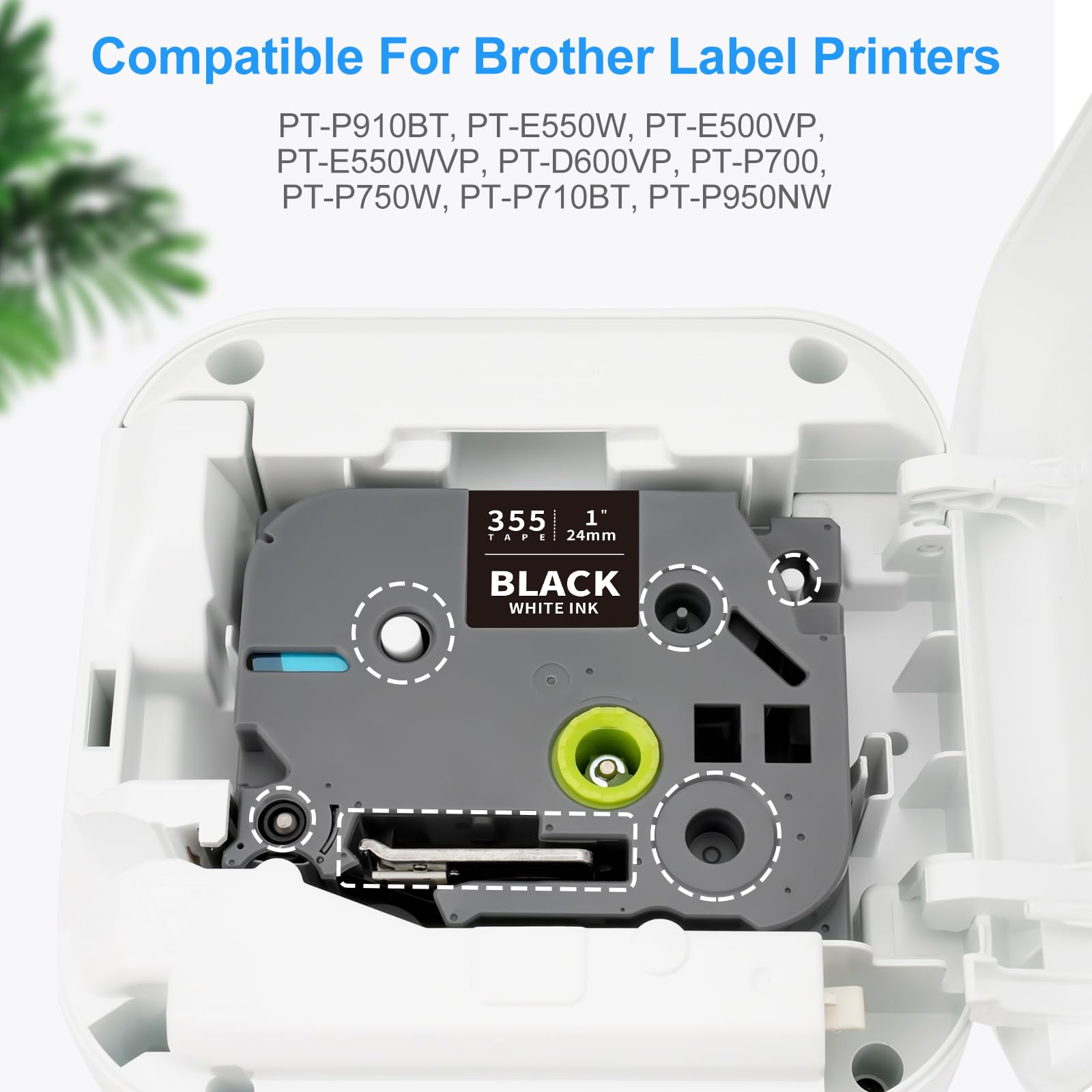 Absonic 3-Pack 24mm White on Black Label Tape Compatible for Brother Tze-355 Tz355 Tze355 Tz-355 PTouch Tze Tz Label Tape 24mm Laminated Black 1 Inch for PT-D600 PT-P700 PT-P710BT PT-P950NW PT-E500