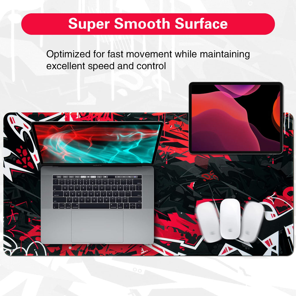 Canjoy Gaming Mouse Pad, Large Extended Mouse Pad 31.5x15.7inch Big Computer Mousepad for Home Office Gaming Work (Black Red)