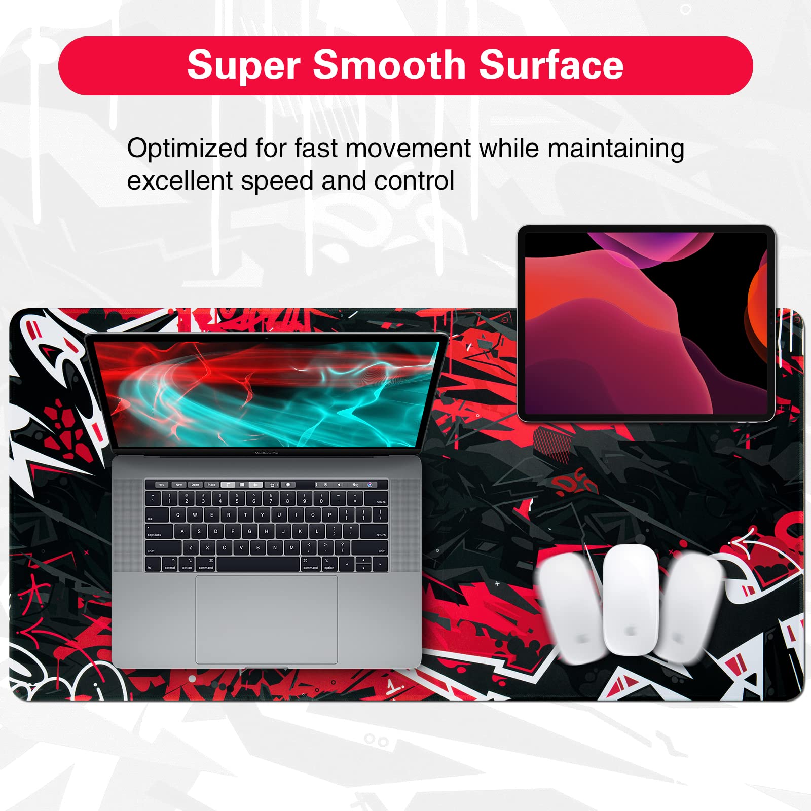 Canjoy Gaming Mouse Pad, Large Extended Mouse Pad 31.5x15.7inch Big Computer Mousepad for Home Office Gaming Work (Black Red)